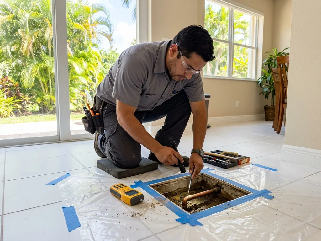 slab leak repair inside a South Florida home